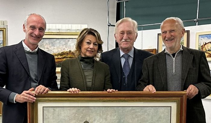 Il quadro "Tetti rossi di Santa Lucia" e i sindaci di Vigliano Biellese