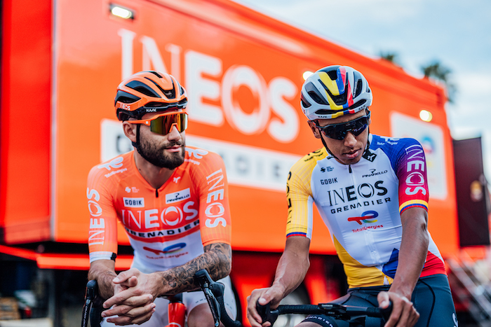 Filippo Ganna in gruppo nella prima tappa della Volta ao Algarve